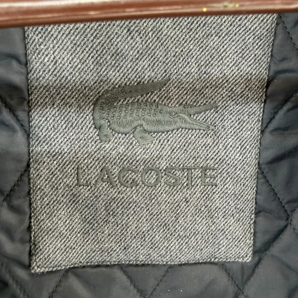 Lacoste Women Gray Double Breasted Pea Coat Jacket Size 40 Wool Blend Bib Collar